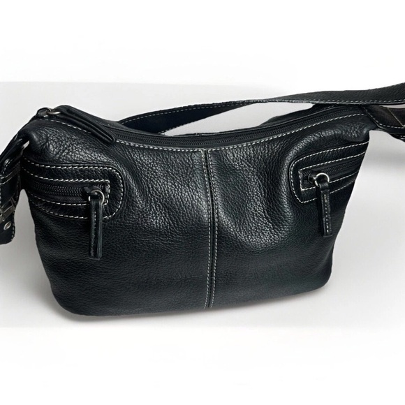 Tignanello Shoulder Bag Black Genuine Leather Pebble Purse Y2K Moto Classic - Picture 2 of 14